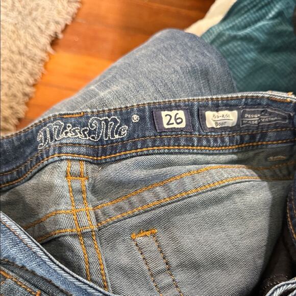 MISS ME Classic Mid Rise Blue Bootcut raw hem distressed  Jeans 26 - Picture 2 of 7